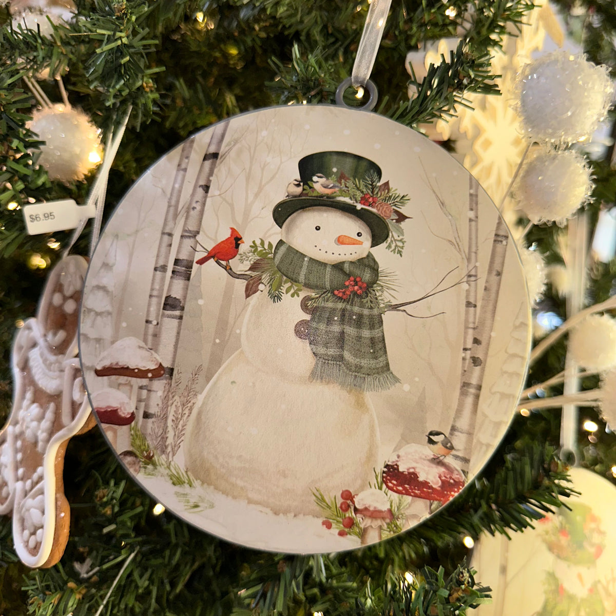 Metal Holiday Snowman Disk | Ornament