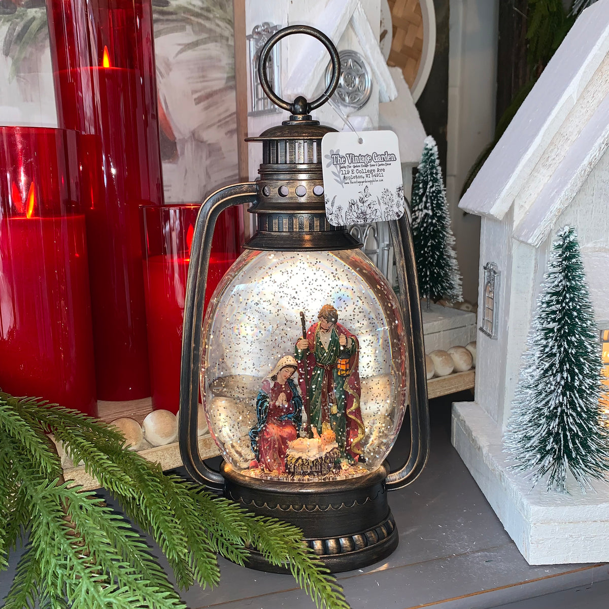 Nativity Scene Spinning Snow Globe | Battery Operated