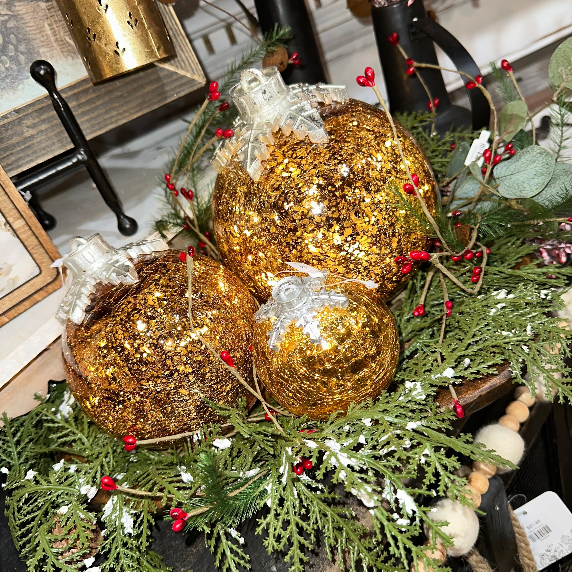 Lighted Crackle Glass Orb Ornaments | Battery Operated