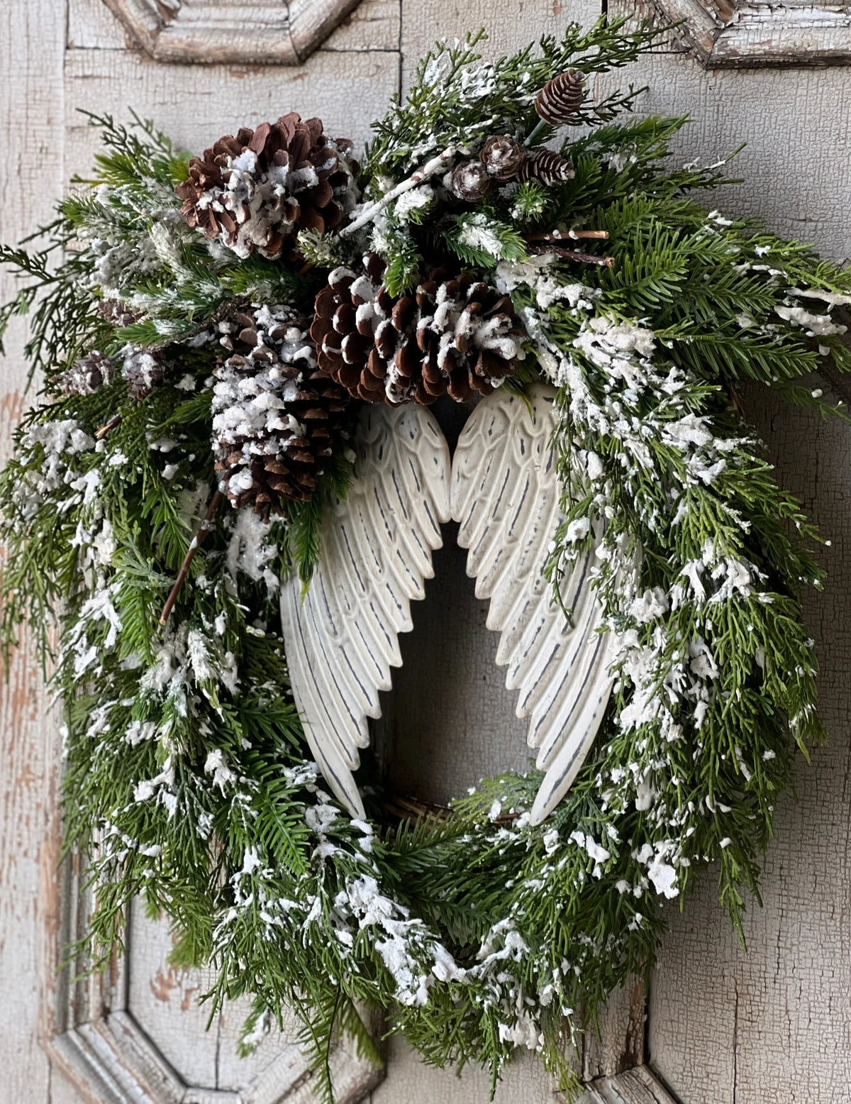 Snowy Pine &amp; Wings Wreath | 24&quot;