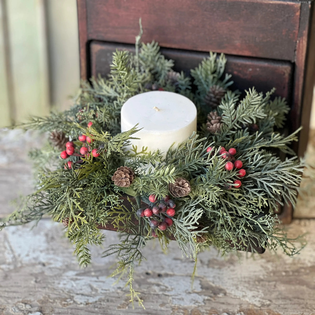 Siberian Cypress Candle Ring | 11&quot; | Red