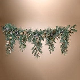 Holiday Shimmer Pine &amp; Ornaments Drop Garland | 6&#39;