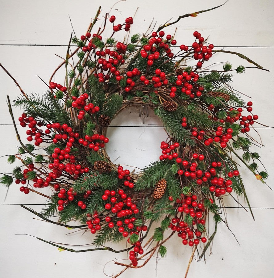 Twiggy Pine &amp; Berries Wreath | 26&quot;