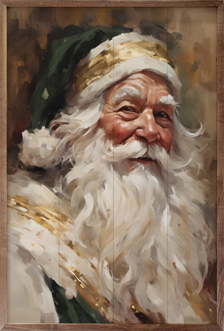 Santa| Green &amp; Gold | Wall Art