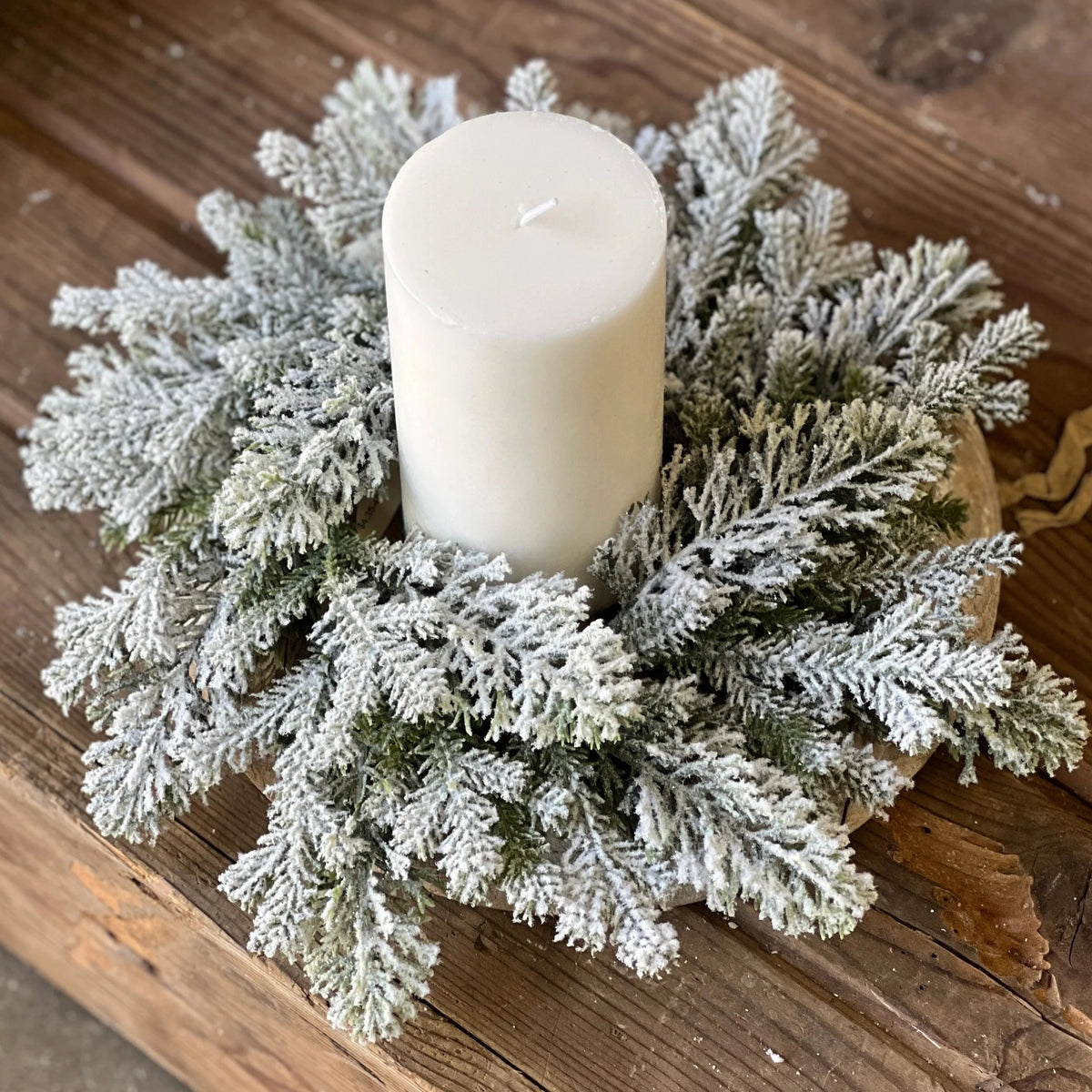 Flocked Pine Candle Ring | 12&quot;