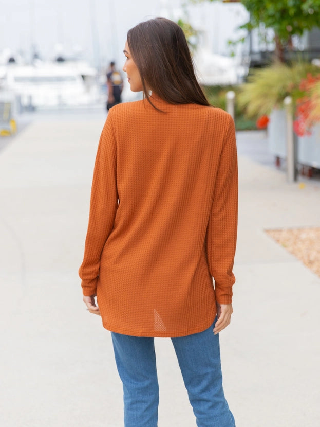 Waffle Knit Button Up Cardigan | Pumpkin