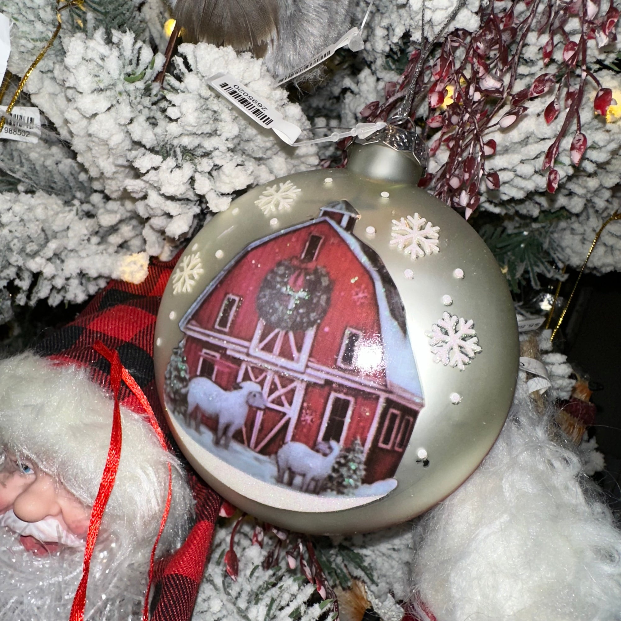 Glass Holiday Barn Disk | Ornament