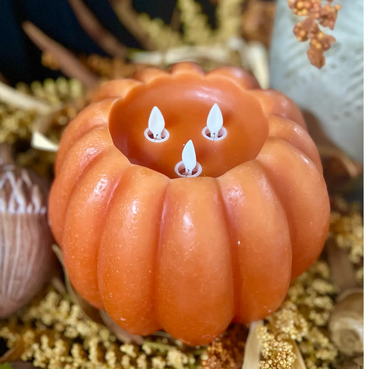 Pumpkin Motion Flame Candle | 3-Wick | Battery Operated