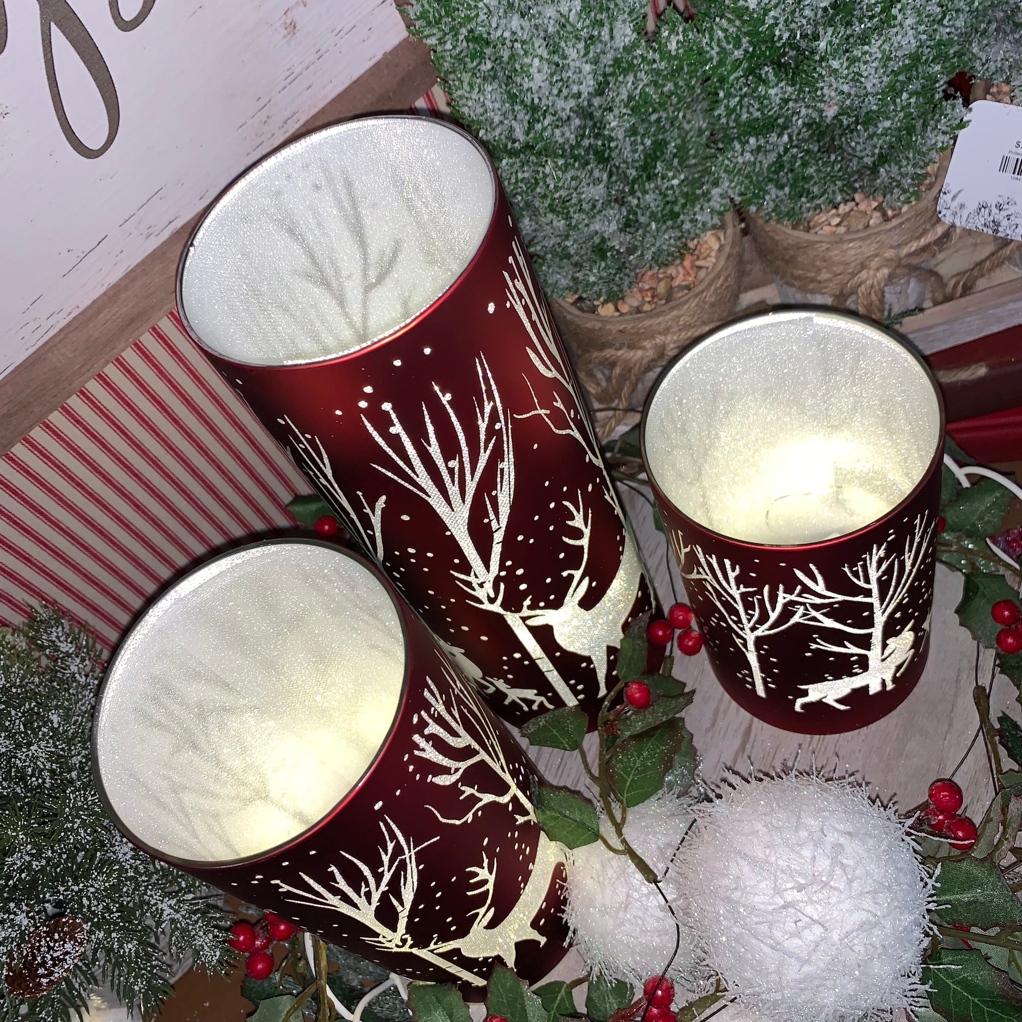 Winter Deer Lantern | Red | Battery Operated