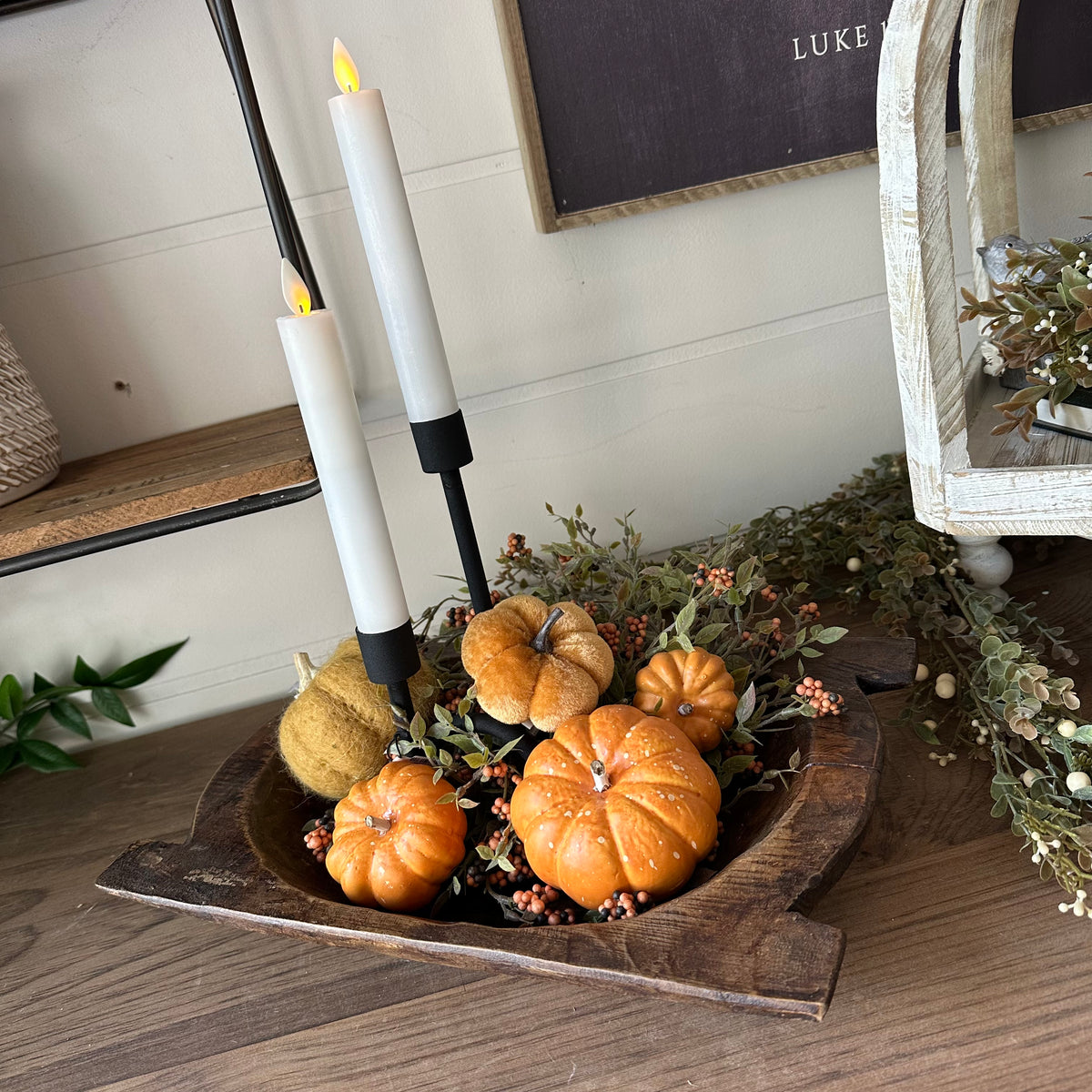 Pumpkin &amp; Taper Candle | Autumn Tabletop Display