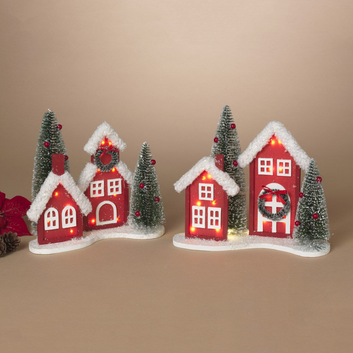 Red Houses Tabletop Silhouette Setting | Battery Operated