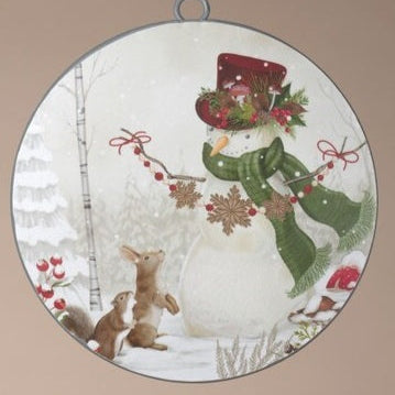 Metal Holiday Snowman Disk | Ornament