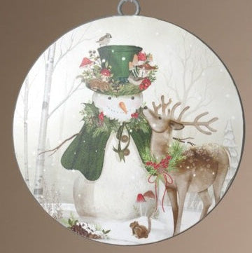 Metal Holiday Snowman Disk | Ornament