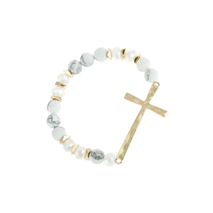 Hammered Cross Bracelet | White