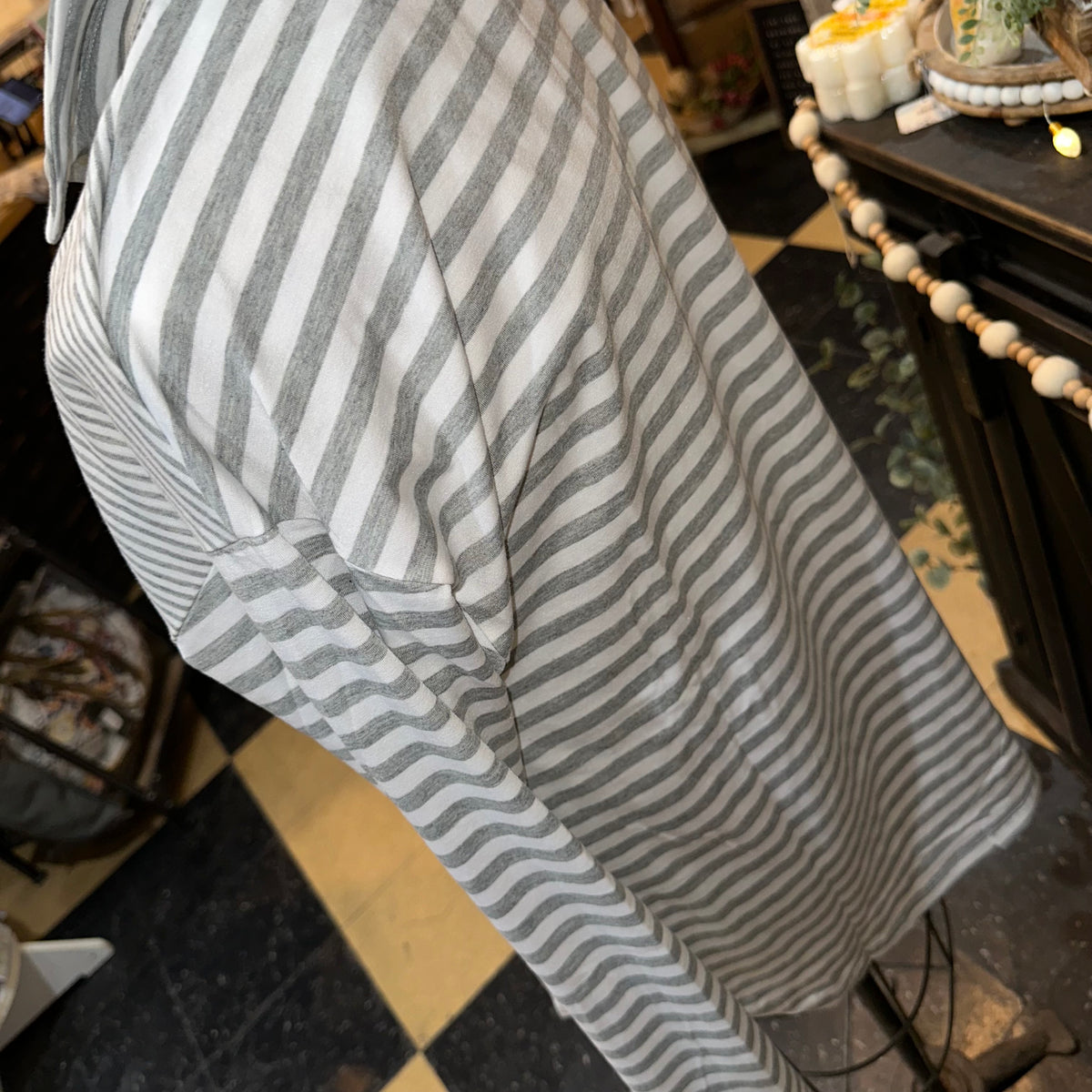 Light Gray &amp; White Striped Button Up Shirt