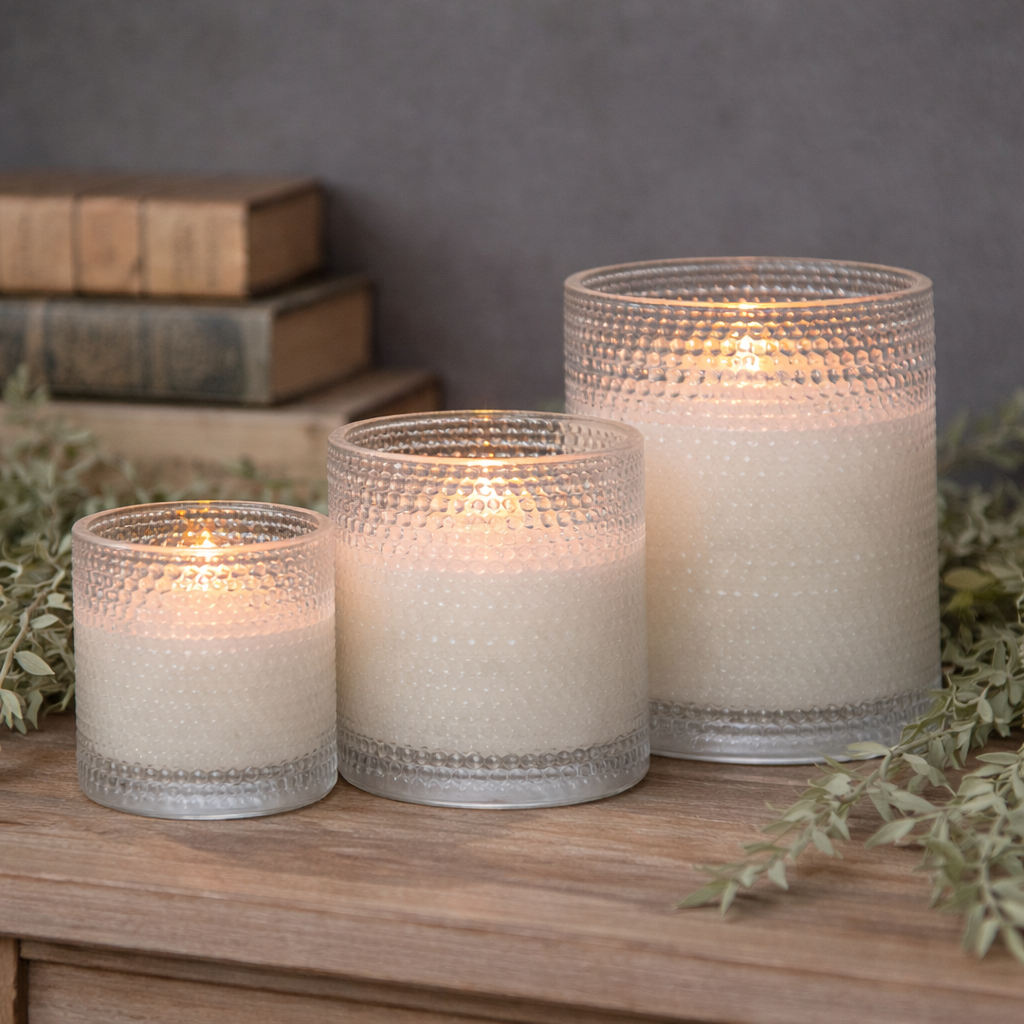 Beaded Glass Vase Candle | Cream | Battery Operated