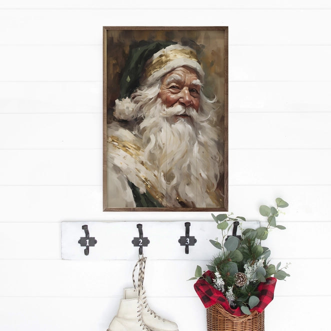 Santa| Green &amp; Gold | Wall Art