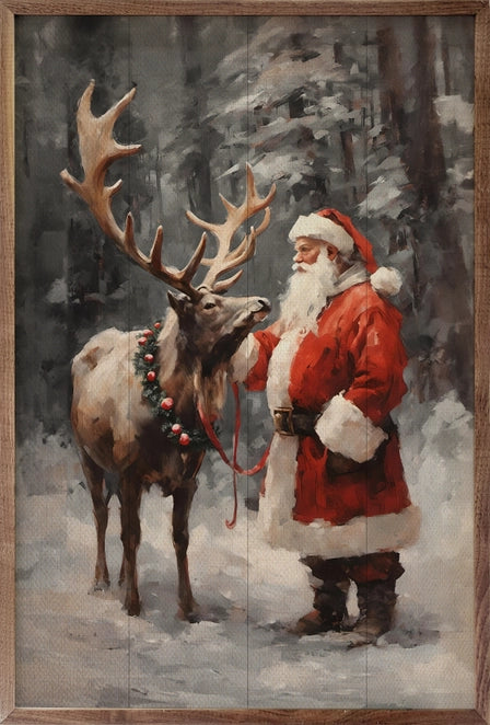 Santa with Reindeer | Wall Art