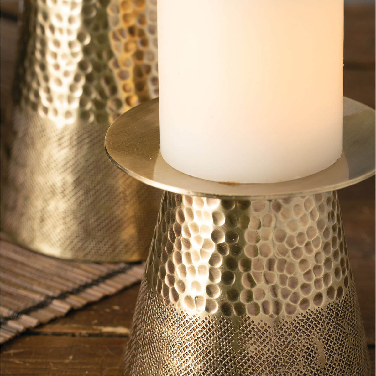 Stamped Metal Pillar Candle Holder