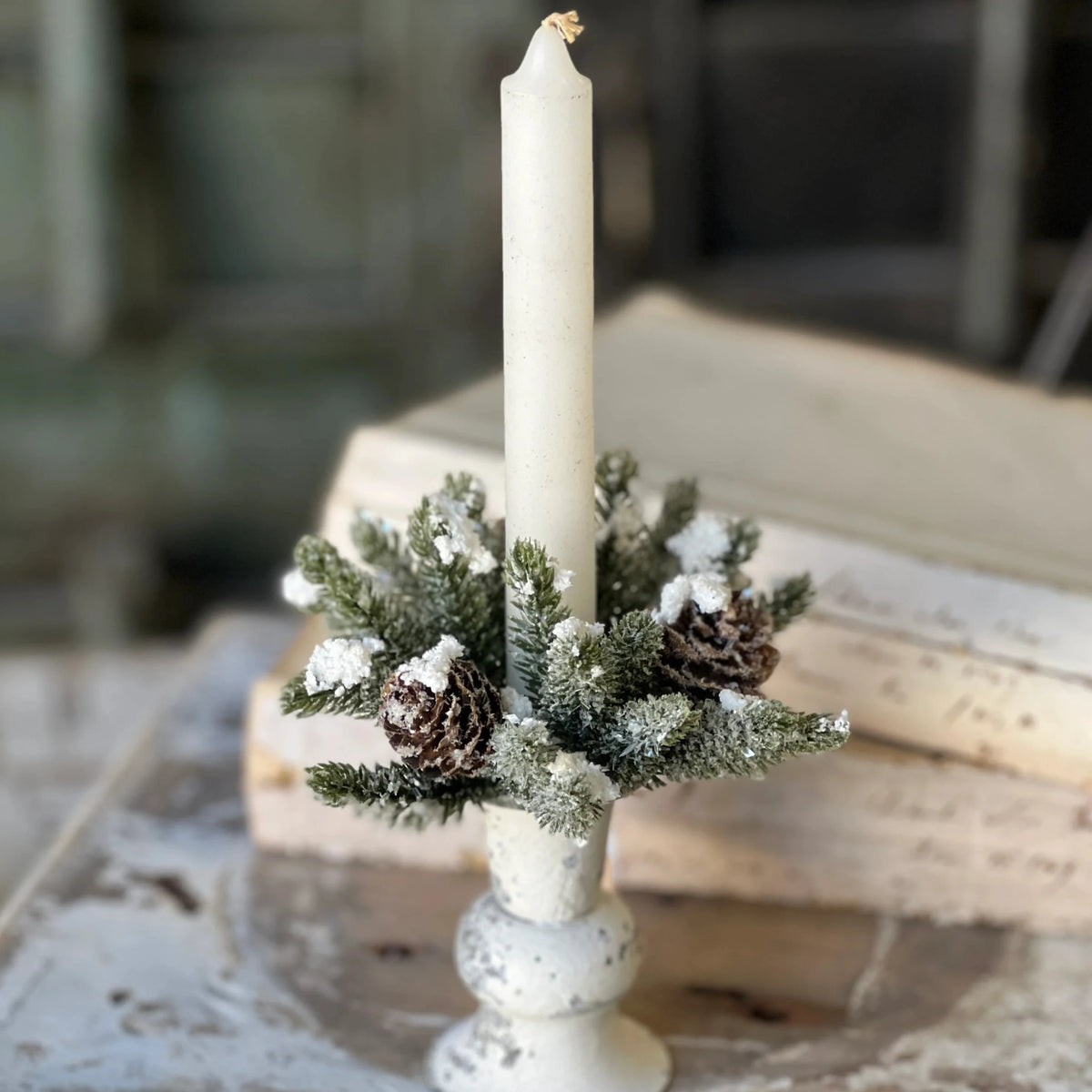 Snowy Mini Cone Candle Ring | 4&quot;