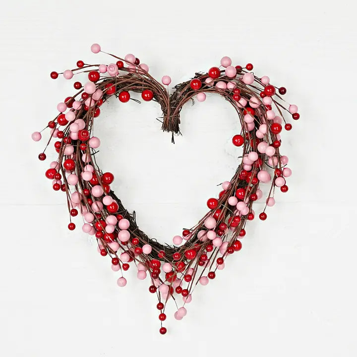 Twigs &amp; Berries Heart Wreath | Red &amp; Pink