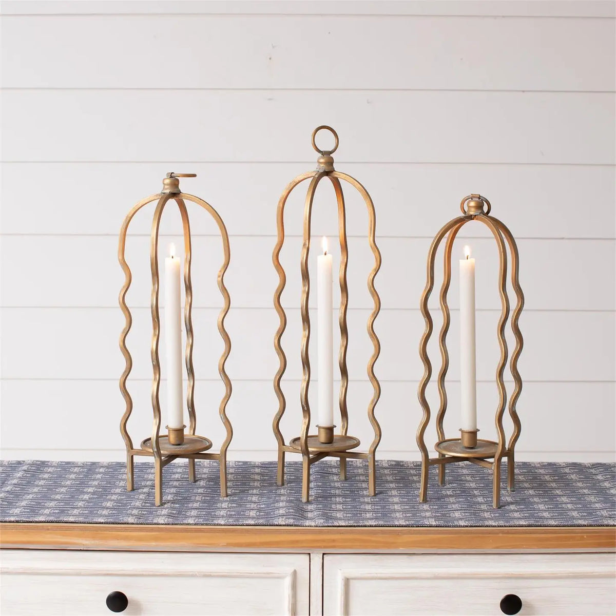 Wavy Cage Candle Holder | Gold Finish