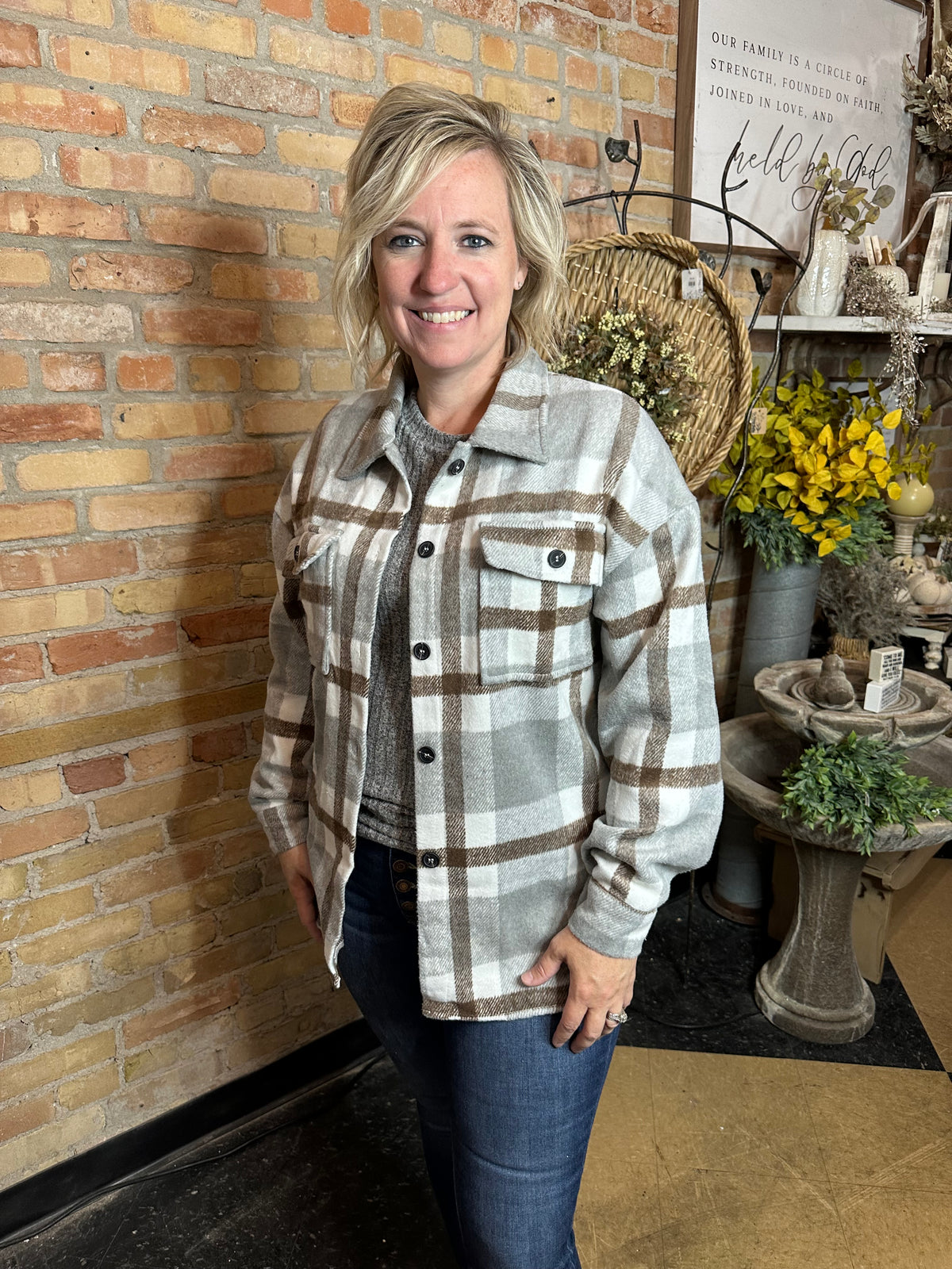Plaid Button Up Flannel | Grey &amp; Brown