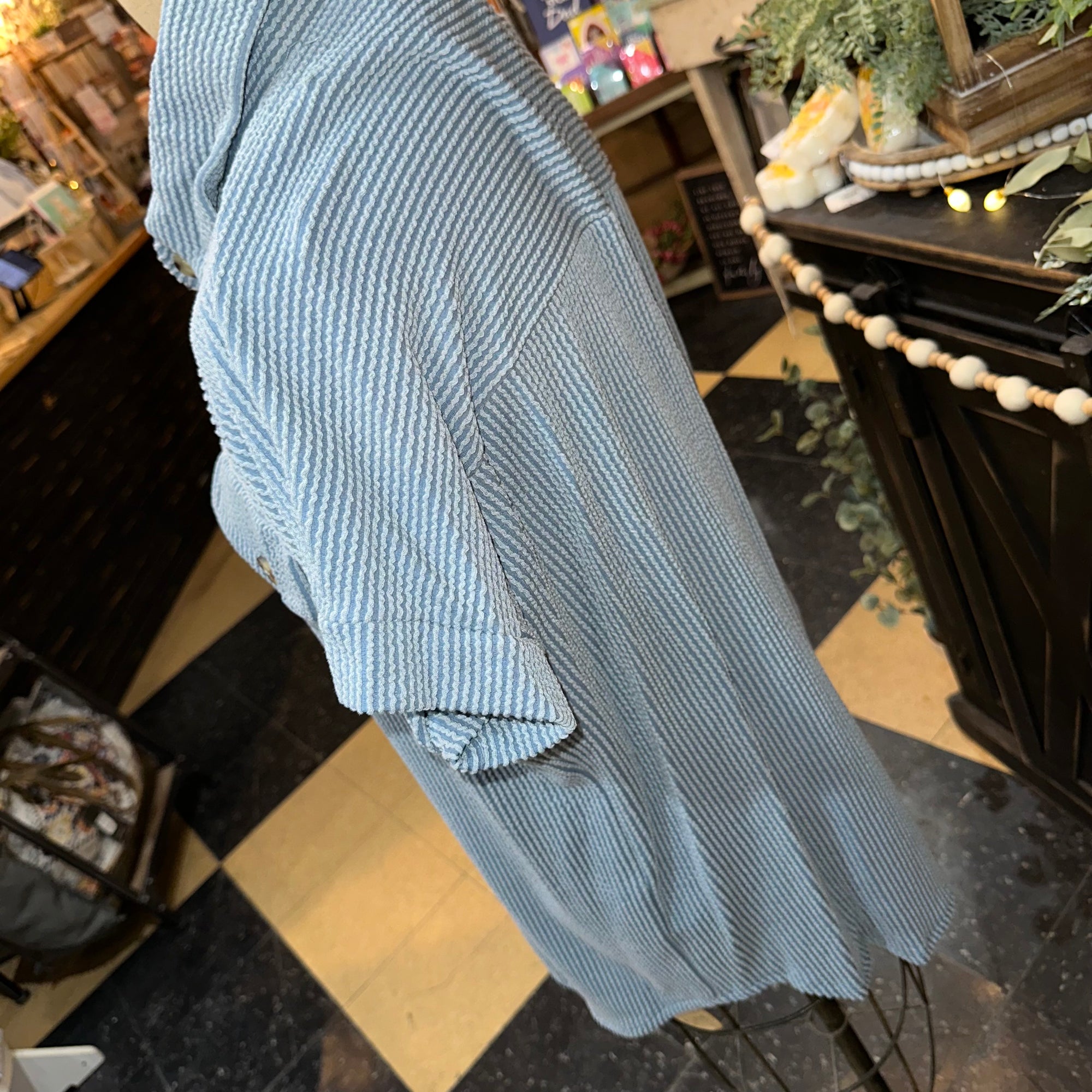 Ribbed Short Sleeved Button Up | Slate