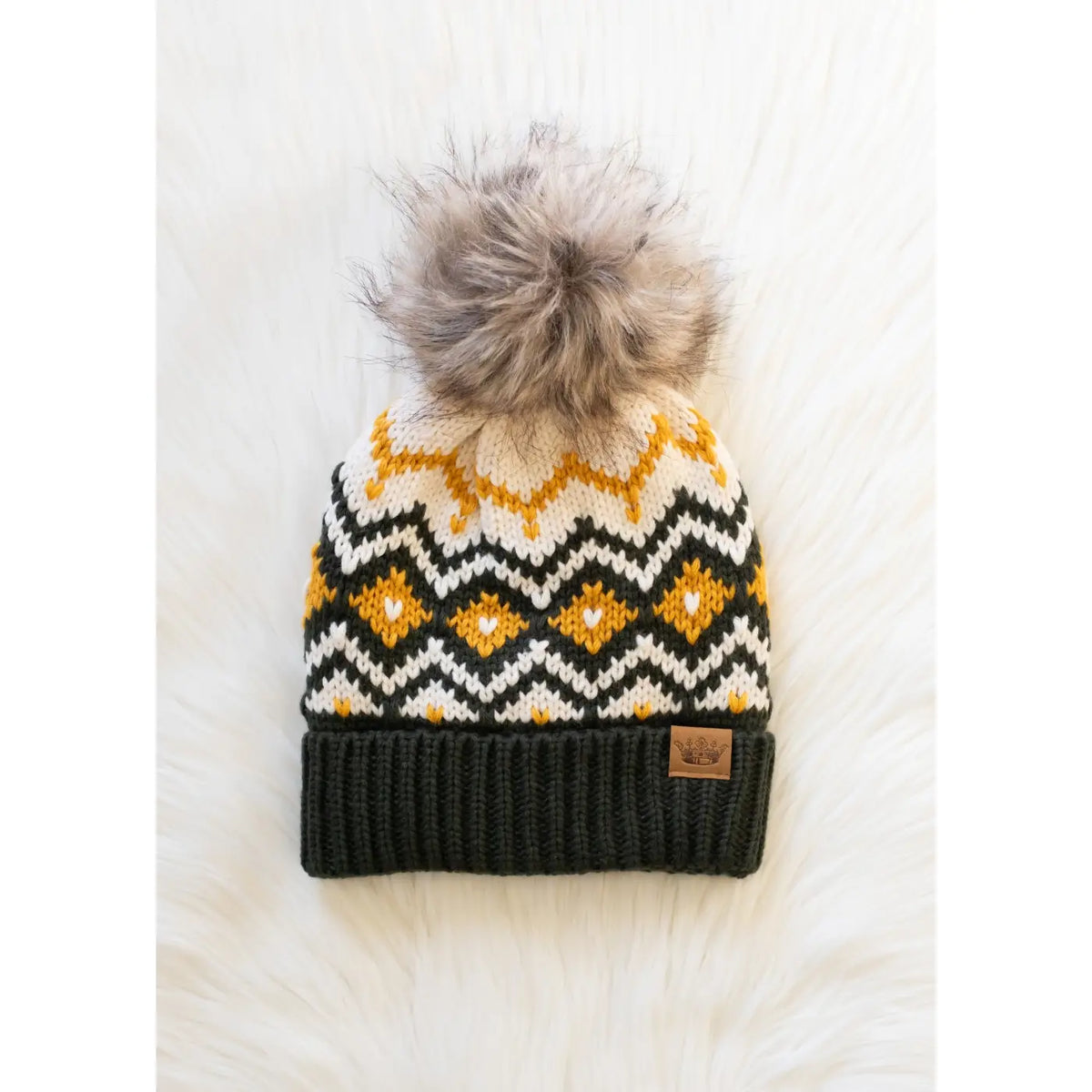 Patterned Pom Hat | Green &amp; Gold