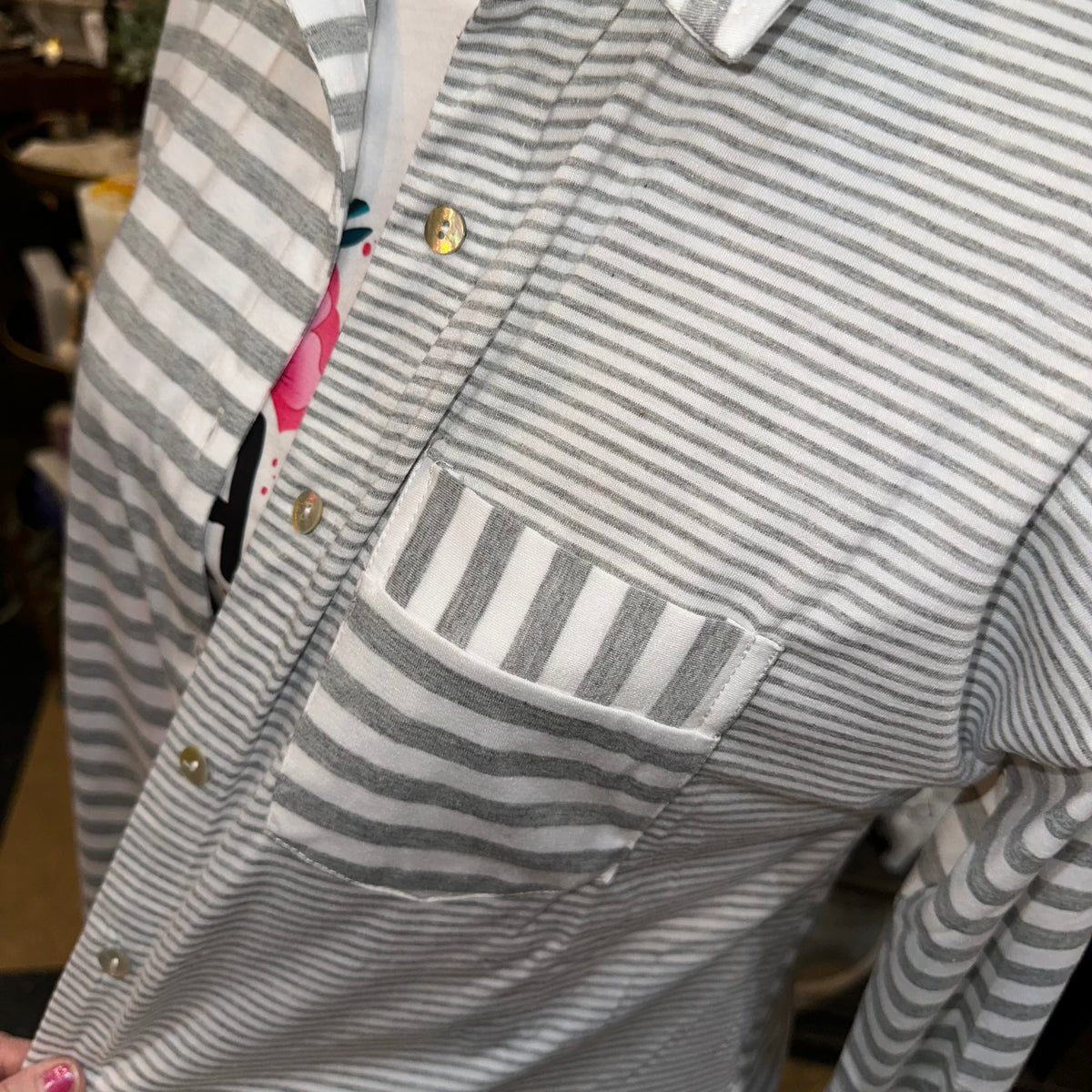 Light Gray &amp; White Striped Button Up Shirt