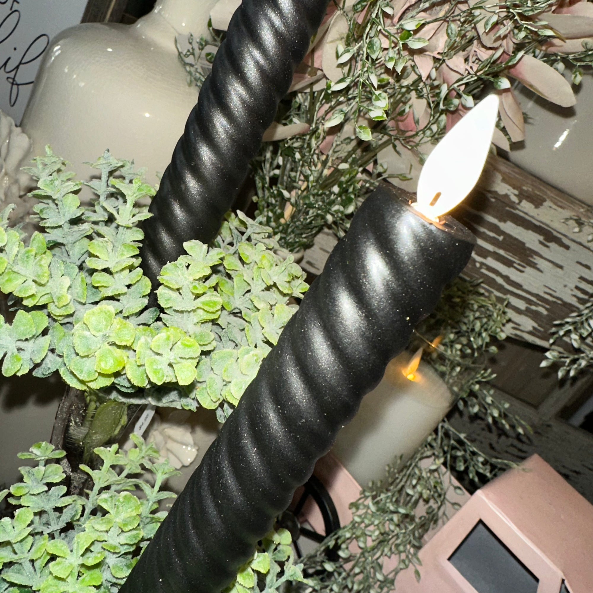 Taper Candle | Black Spiral | Flicker Flame | Battery Operated