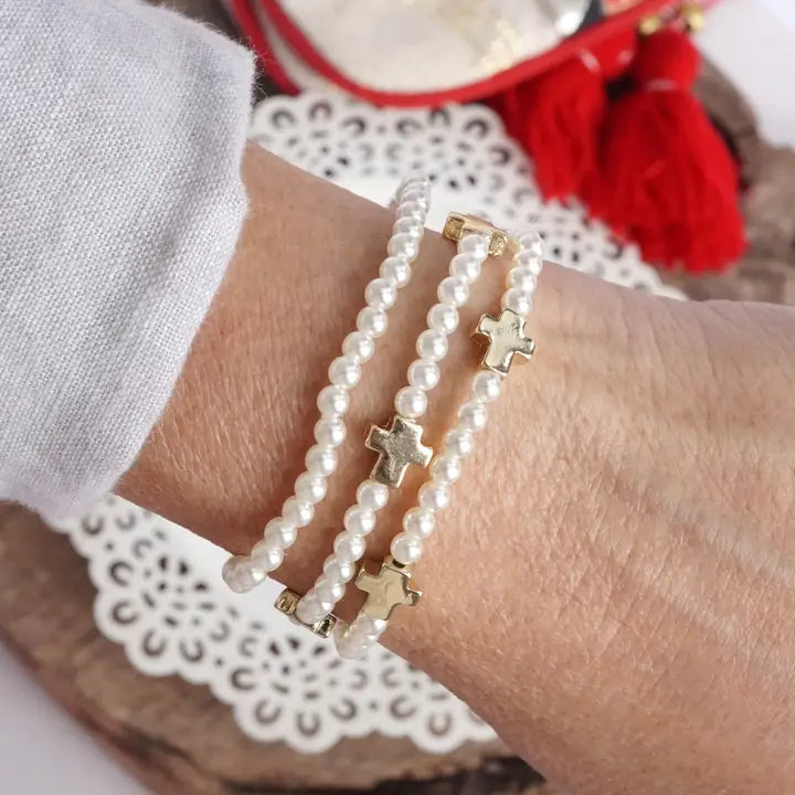 Stacked Cross Bracelet Set | Side Cross | Gold