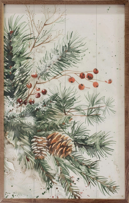 Winter Pine &amp; Berries | Wall Art