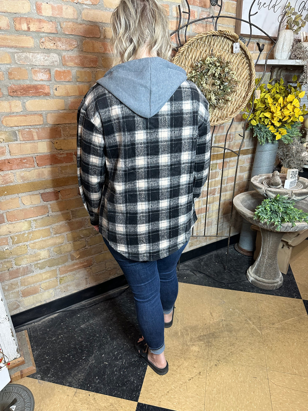 Flannel Button Up with Hood | Black &amp; Grey