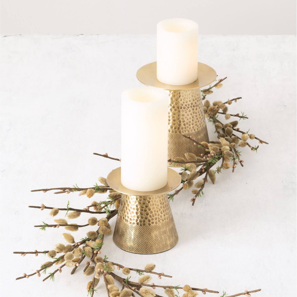 Stamped Metal Pillar Candle Holder