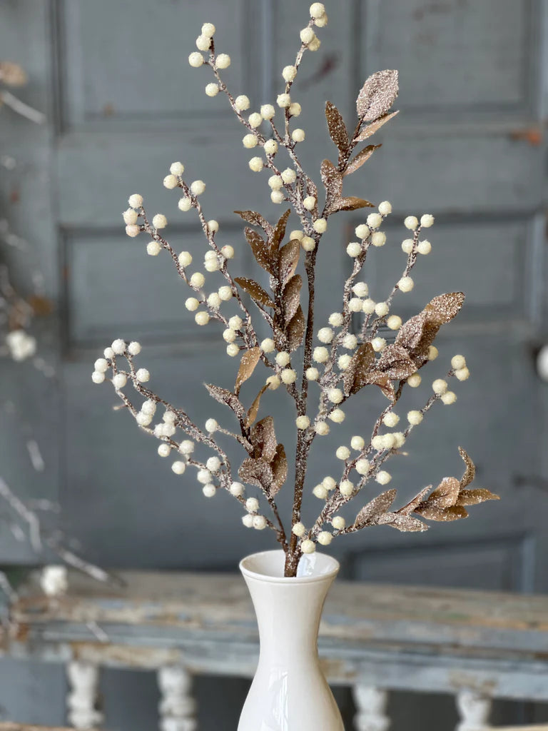 Frosted Berry &amp; Leaves Spray