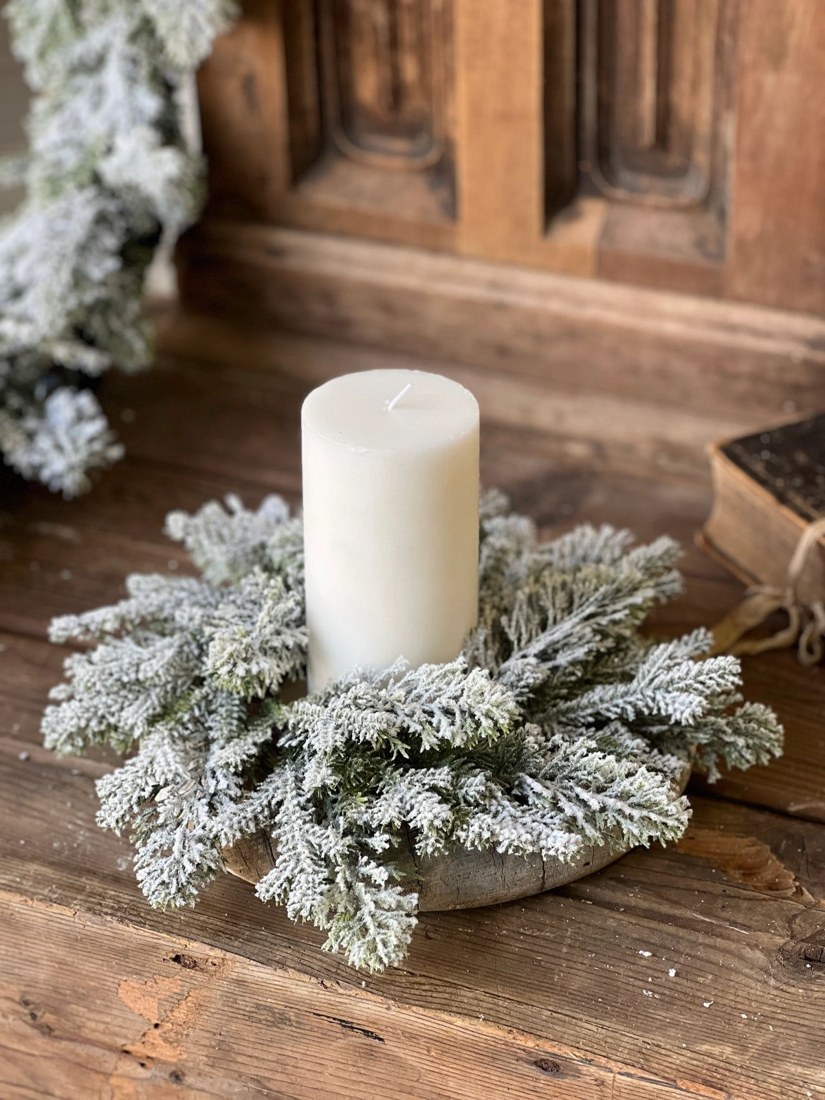 Flocked Pine Candle Ring | 12&quot;