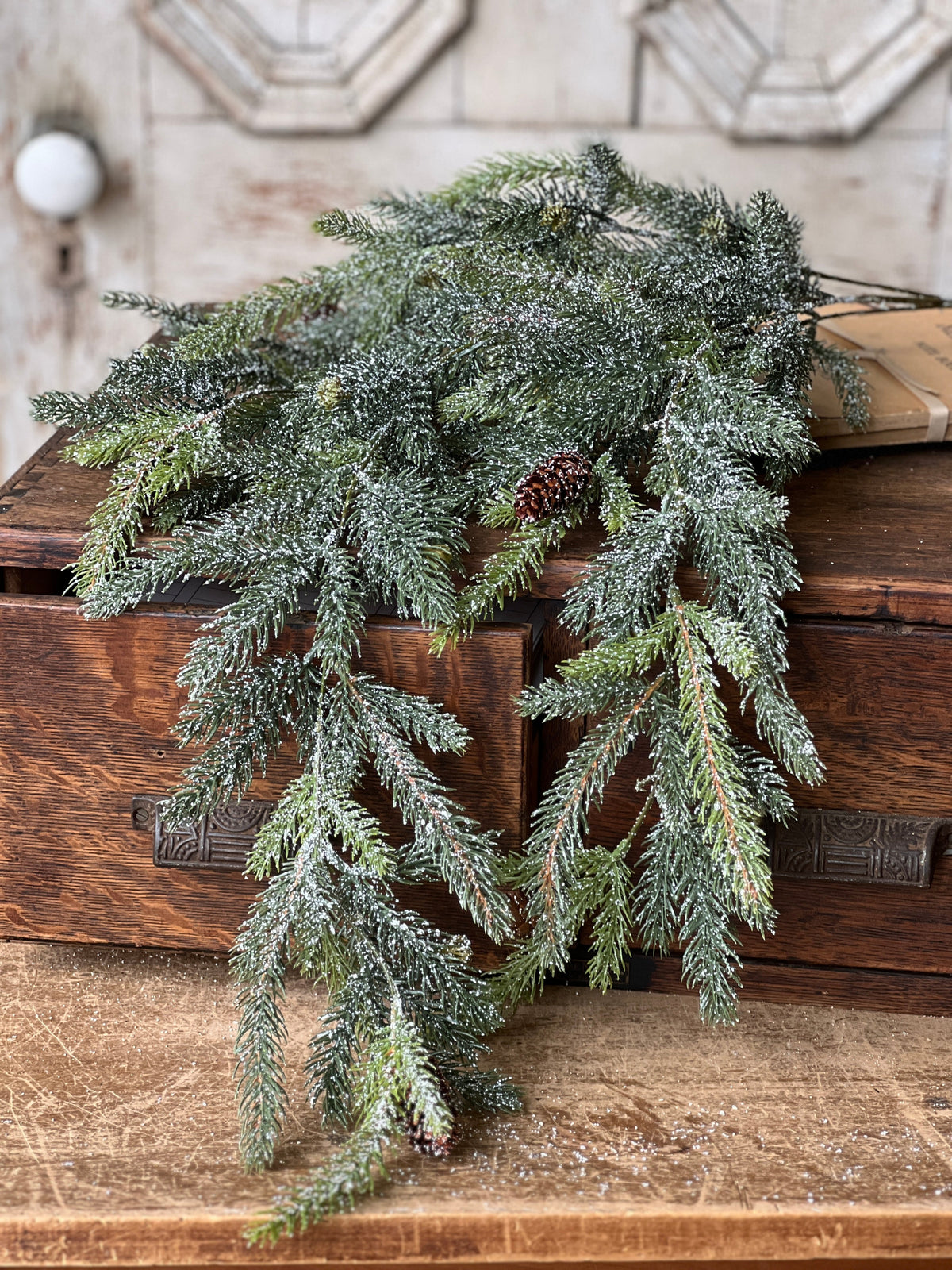 Frosted White Spruce Hanging Bush | 34&quot;