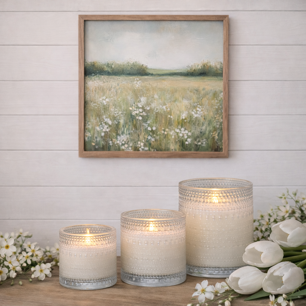 Beaded Glass Vase Candle | Cream | Battery Operated