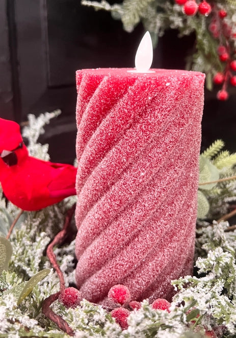 Frosted Red Candle | Flicker Flame | Battery Operated