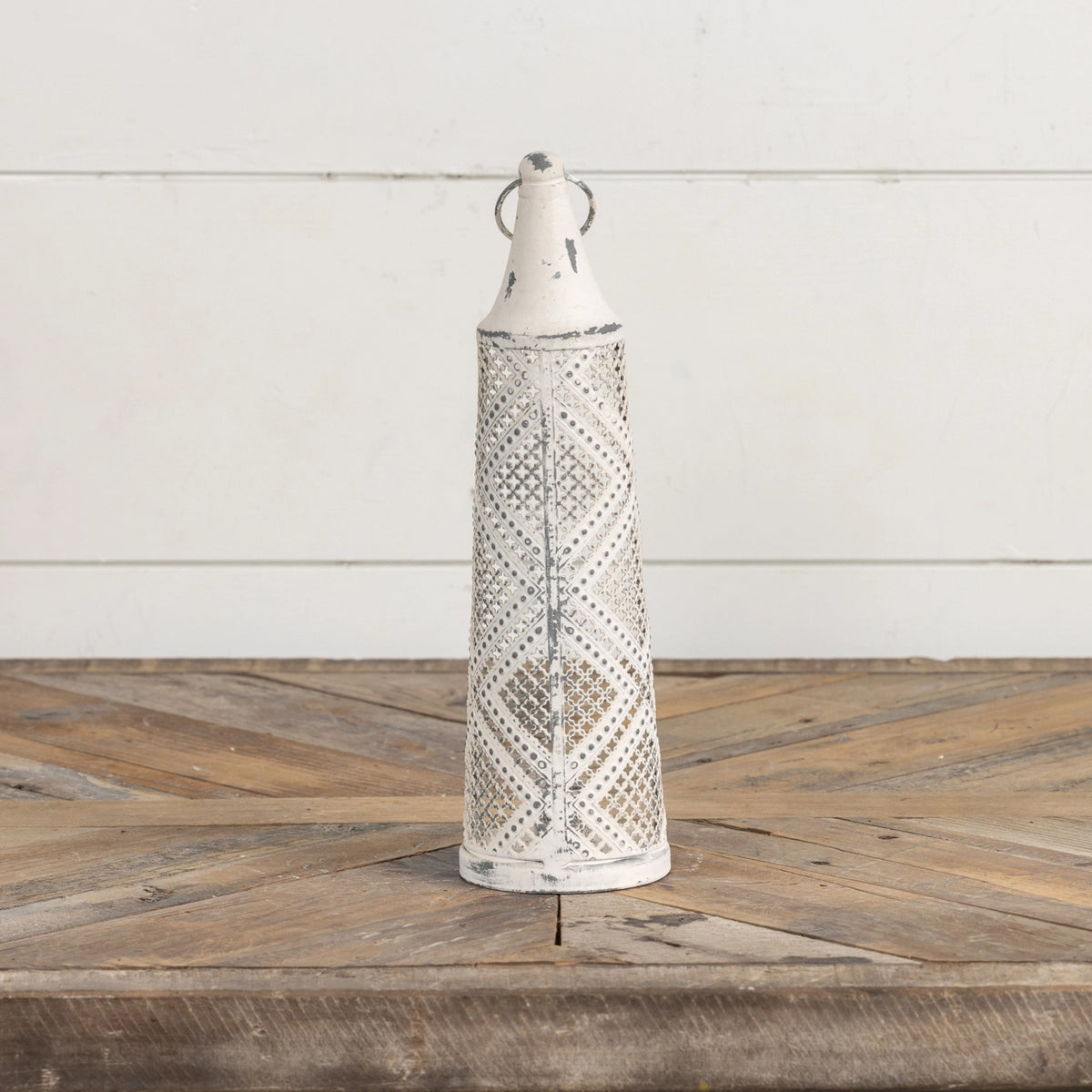 Stamped Metal Taper Candle Lantern | Vintage Cream