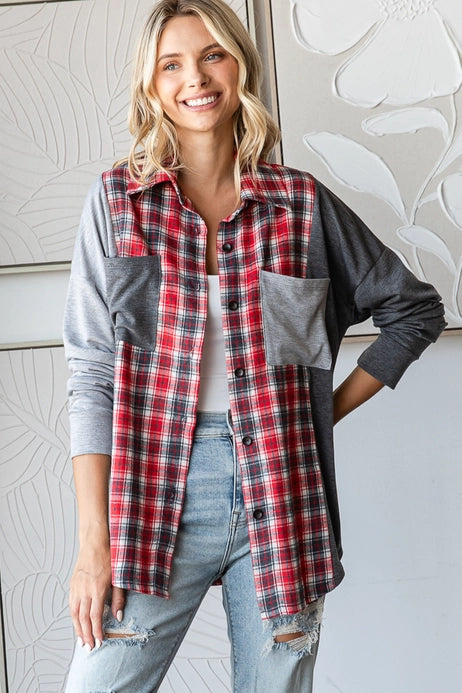 Plaid Button Up | Red &amp; Grey