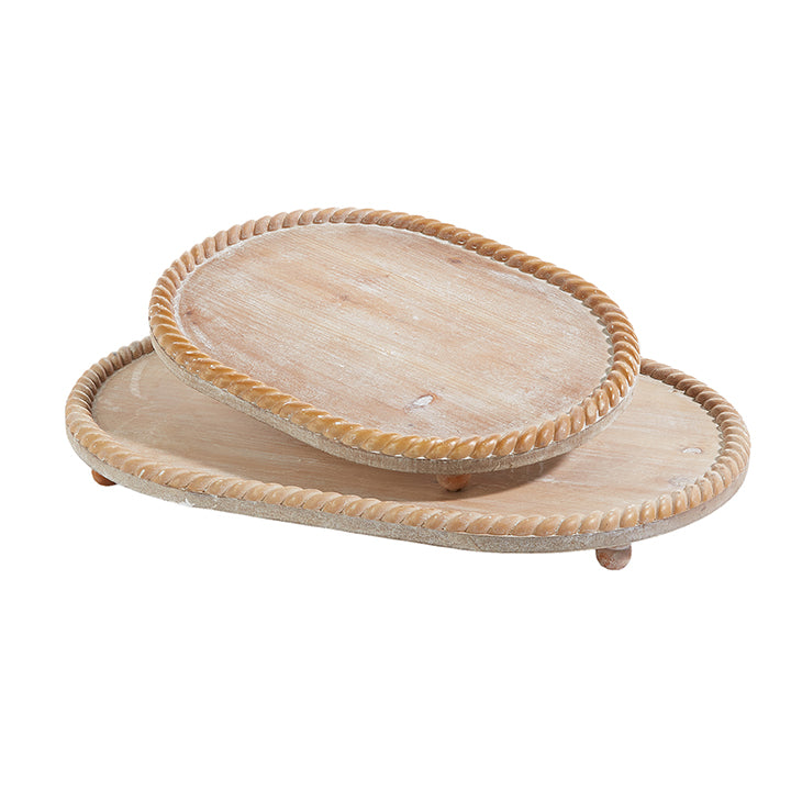 Beaded Wood Tray | Light Whitewash