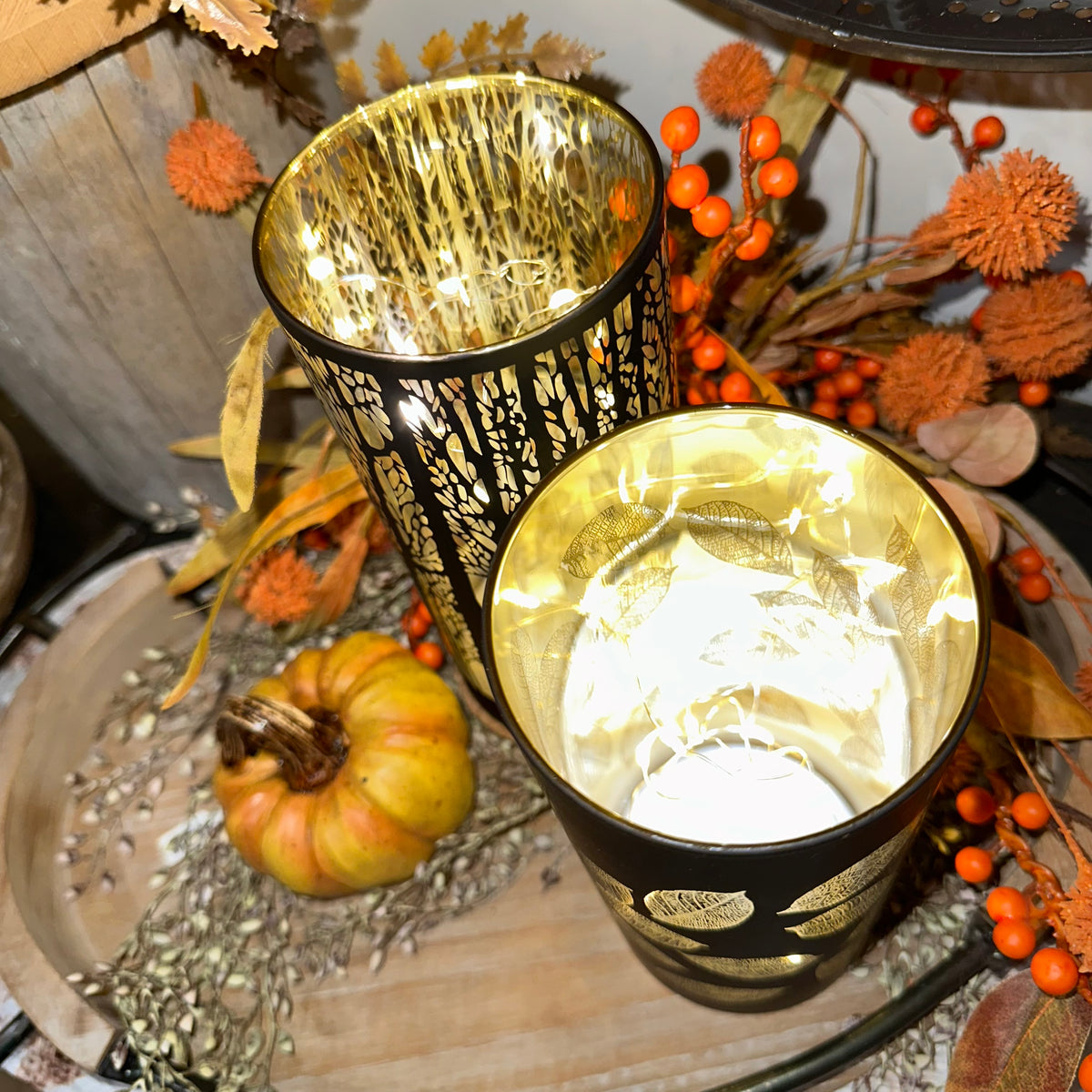 Lighted Harvest Glass Luminary