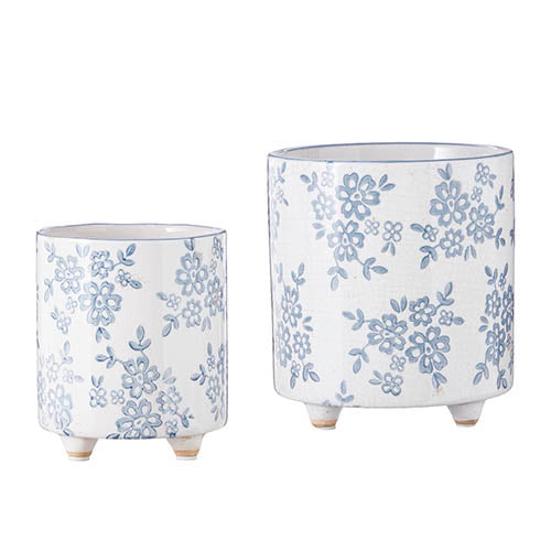 Blue Floral Footed Planter | 6.25-7.75&quot;