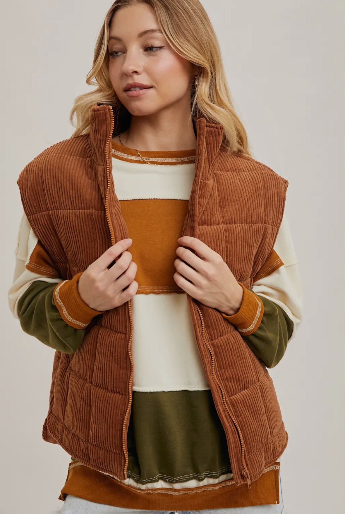 Corduroy Quilted Puffer Vest | Chestnut