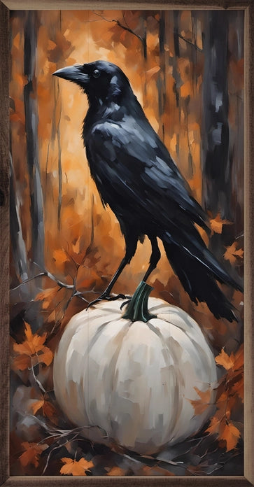 Crow Raven on White Pumpkin | Wall Art