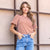 Striped, Puffed Sleeve Top | Pumpkin