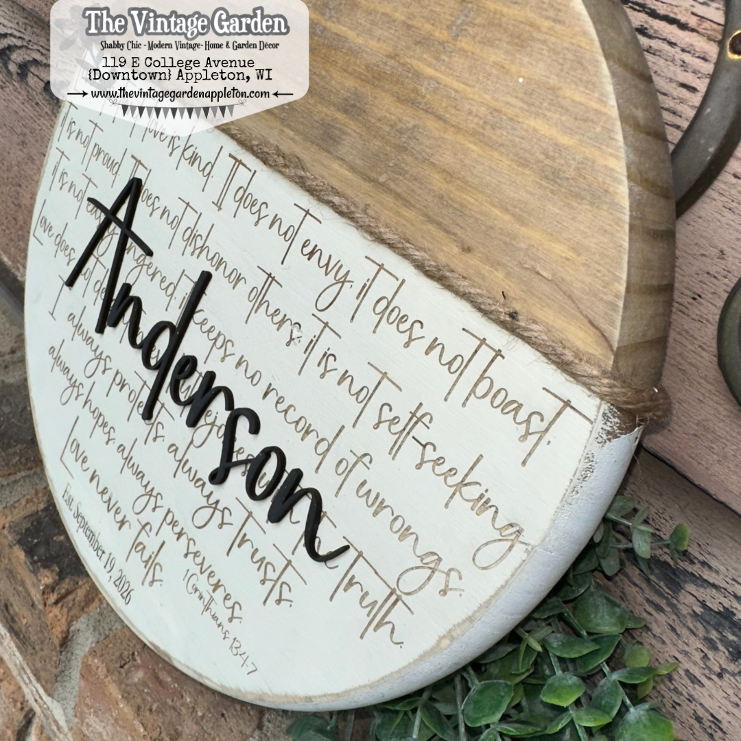 Love Never Fails | 1 Corinthians 13: 4-8 | Engagement, Wedding, Anniversary | Custom Sign