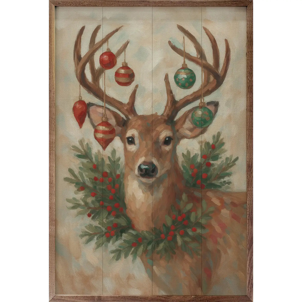 Christmas Whitetail Deer with Wreath | Wall Art
